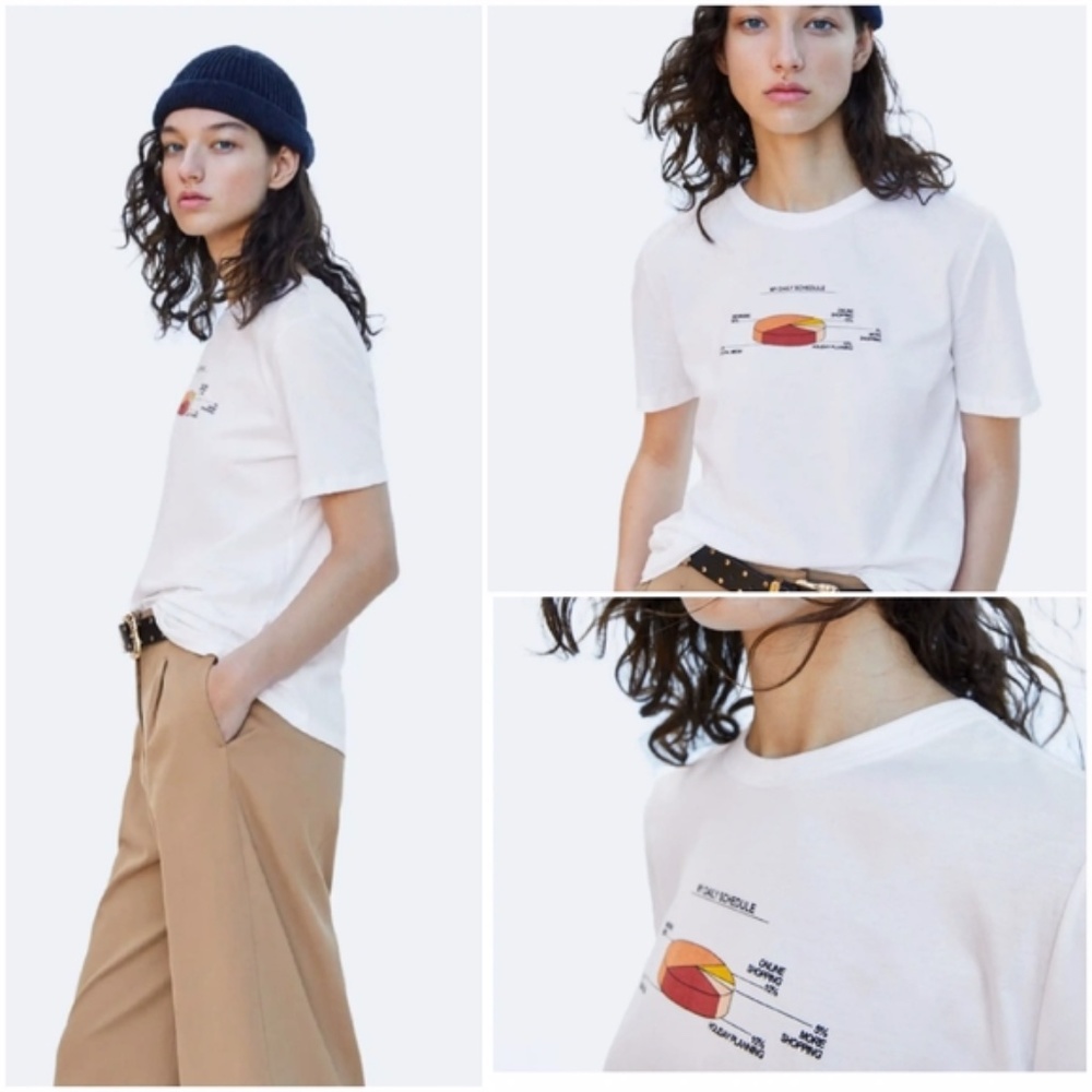 NWT ZARA My Daily Schedule Graphic Tee White Cotton